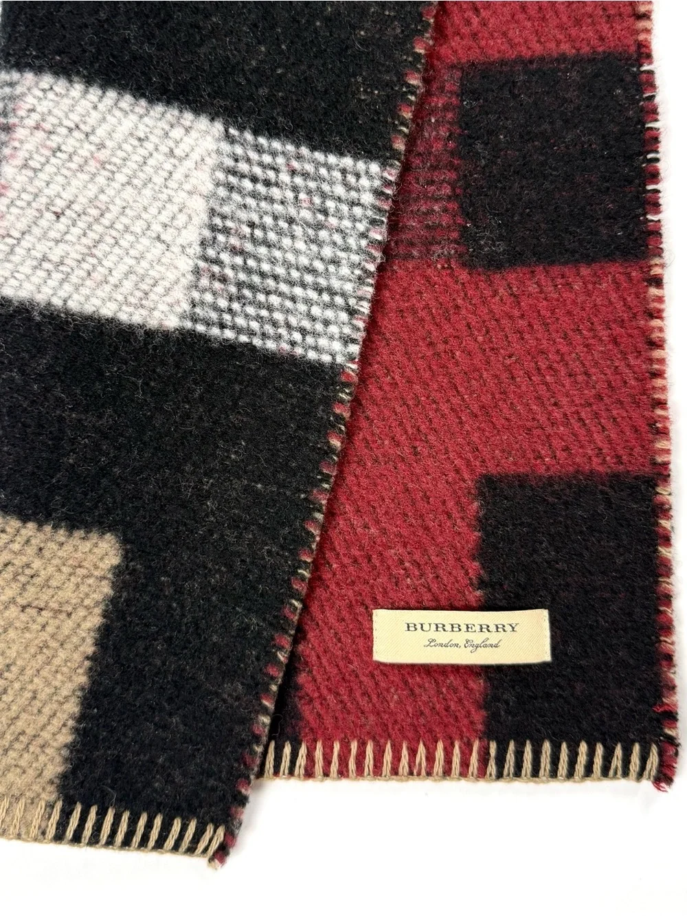 Large Burberry Reversible Check Cashmere Blend Scarf